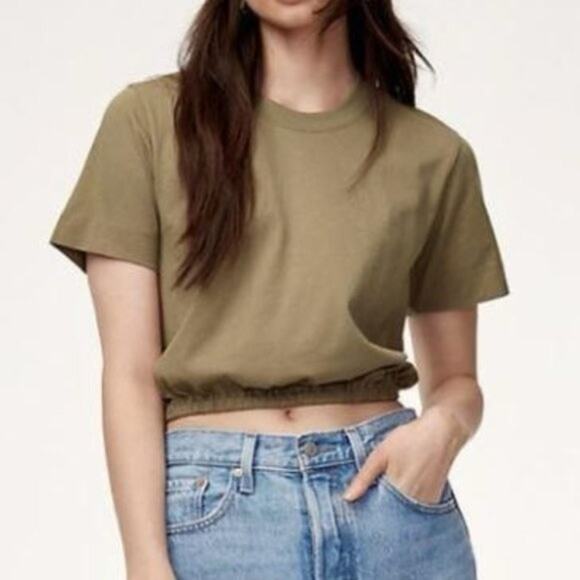 Aritzia Wilfred Piaf Elastic‎ Gathered Crop Top - Gray/Green XS - Picture 1 of 12